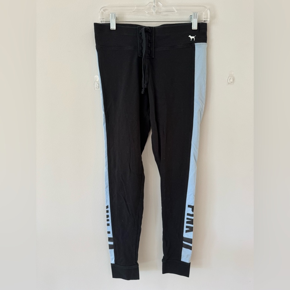 PINK Victoria's Secret Black Leggings with Light Blue Side Panels for Kids